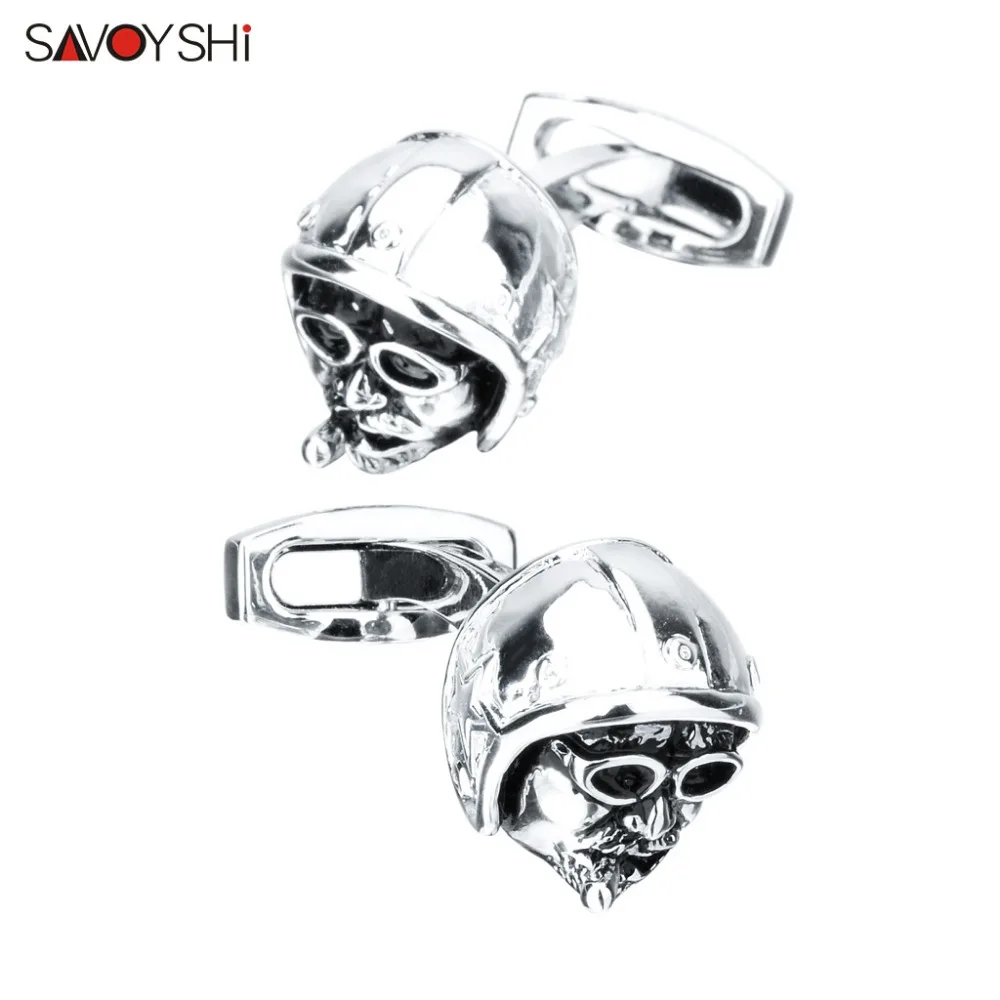 

SAVOYSHI Novelty Mens Cufflinks Shirt Cuff buttons High-end Silver Black Aircraft pilot Cuff link Gift Support Free Carving Name