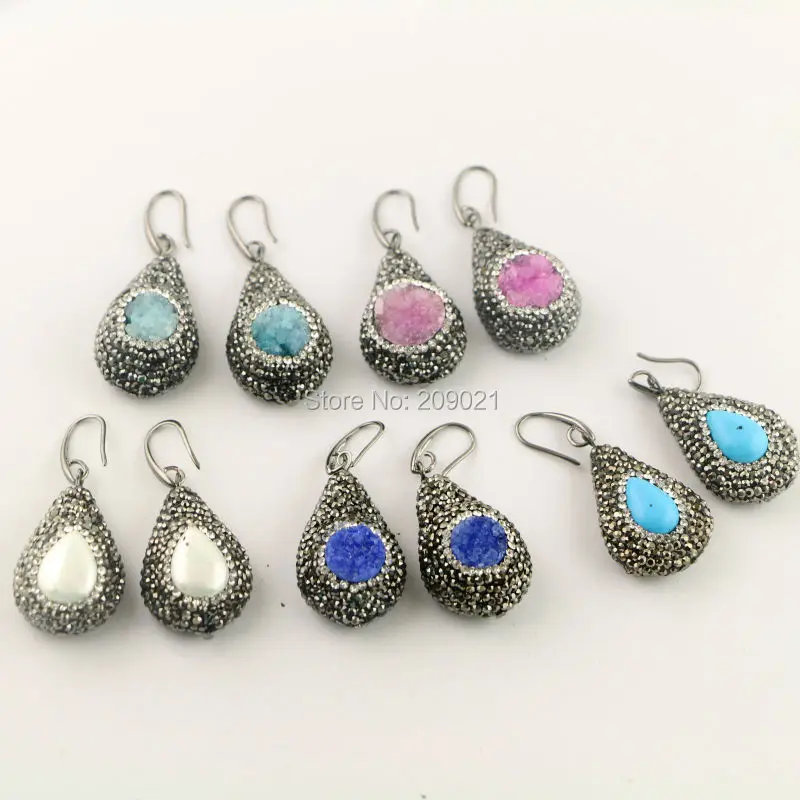 

Fashion Women 5Pair Pave Rhinestone/Shell/Blue Charms Dangle Earrings Jewelry Findings