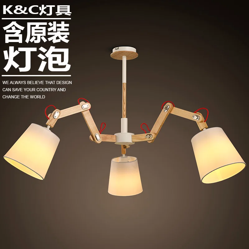 Modern Simple 3 Heads Cloth Shade Ceiling Lamp Creative Living Room Bedroom Study Restaurant Rocker Arm Ceiling Light