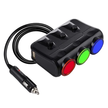 

12V 24V Car Truck Charger 3 in 1 Cigarette Lighter Splitter Power Adapter USB Car-charger Socket For IPhone IPad Phone DVR GPS