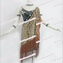 Rumba Jive Chacha латинское танцевальное платье, бальное платье, танцевальная одежда, бахрома латинское платье, Леопардовый принт латинское танцевальное платье L-1501