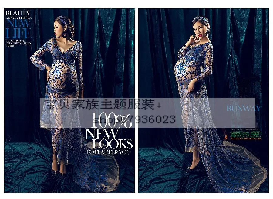 Средства ухода за кожей для будущих мам для беременных женщин Подставки для фотографий полые красивое платье Благородный Элегантный синий уникальные личные портретная фотосессия