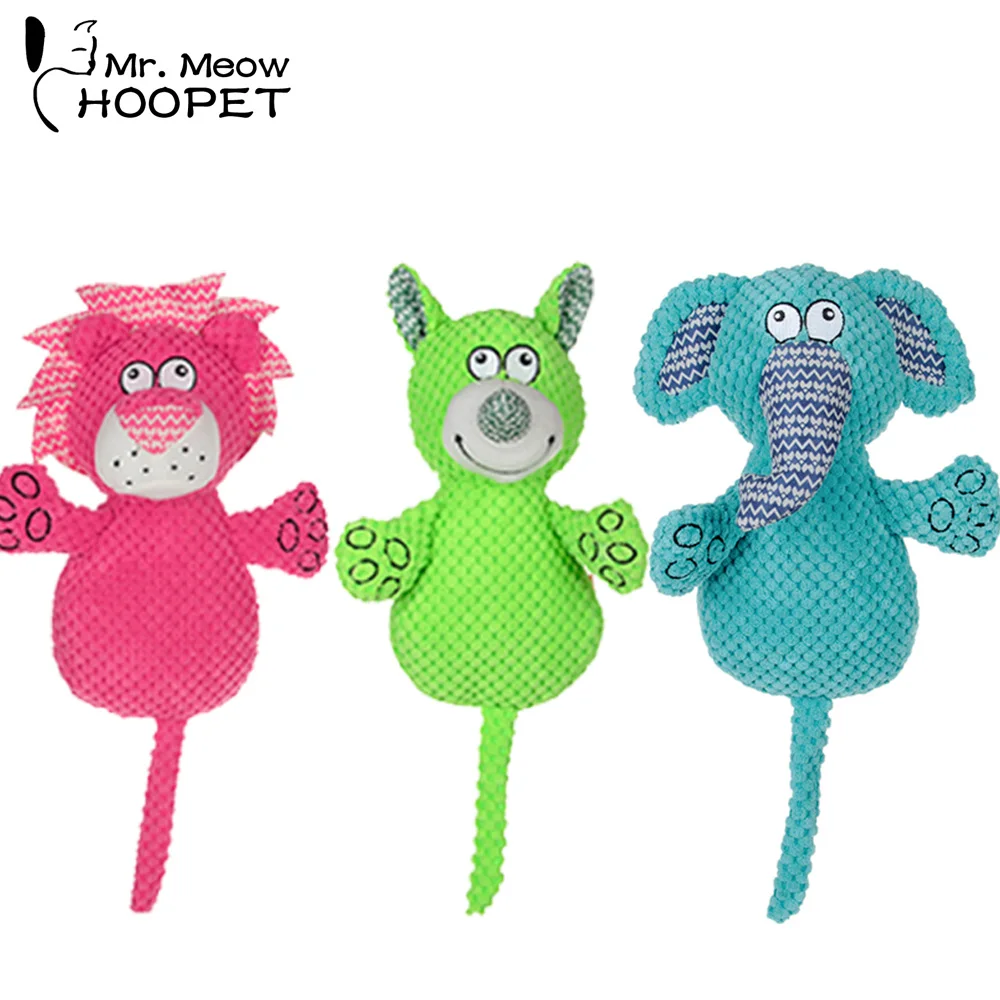 

Hoopet Lovely Cat Pet Dog Puppy Cat Tugging Squeaker Quack Sound Toy Chew Elephant Rhinoceros Lion Modeling Toys