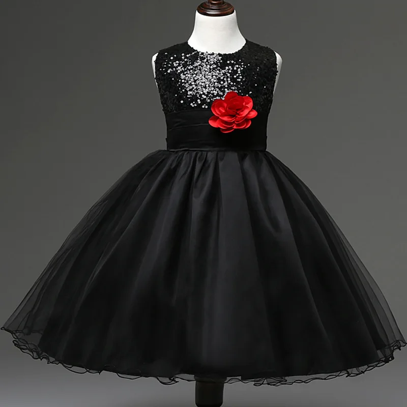 BacklakeGirls/Лидер продаж года; Недорогие Платья с цветочным узором для девочек; разноцветное платье с блестками для свадебной вечеринки - Цвет: black