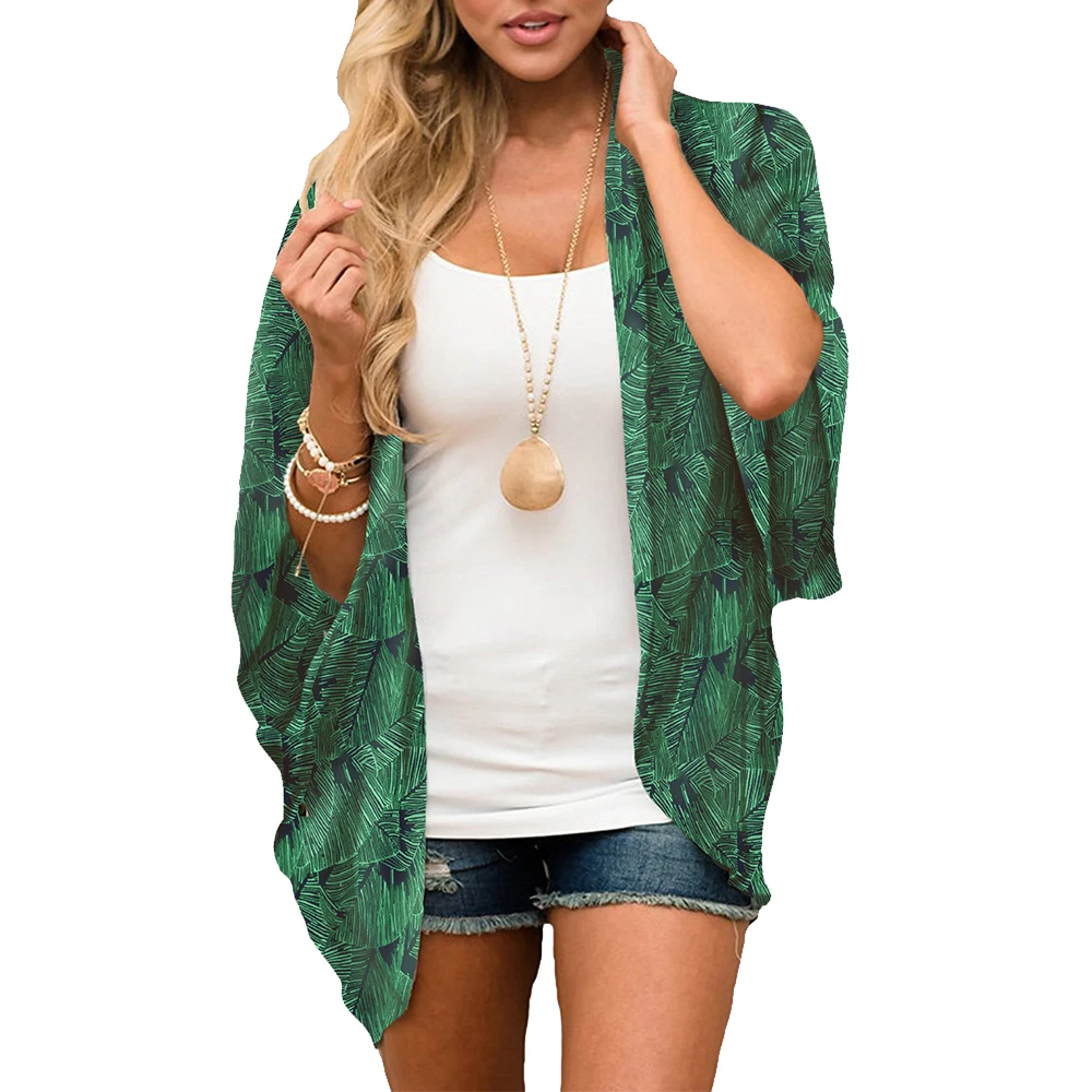 

asual summer blusas manga comprida feminina 2019 plus size kimono cardigan women's kimono and brands printing Green blouses