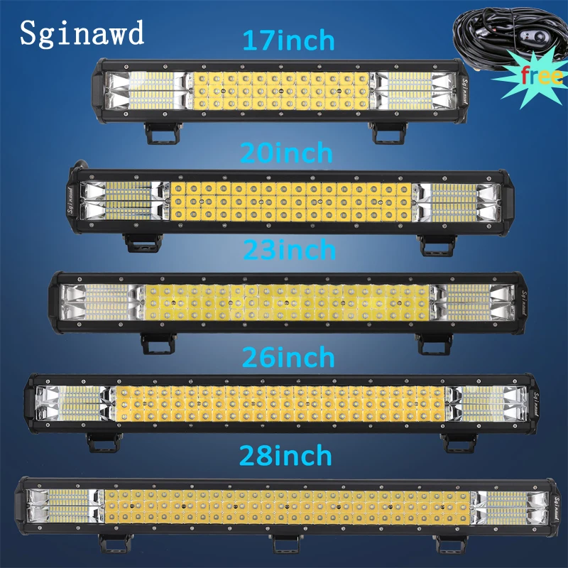 Sginawd 17" 20" 23" 26" 28" Triple Row LED Light Bar Offroad Led Bar Combo Beam 252W 288W 324W