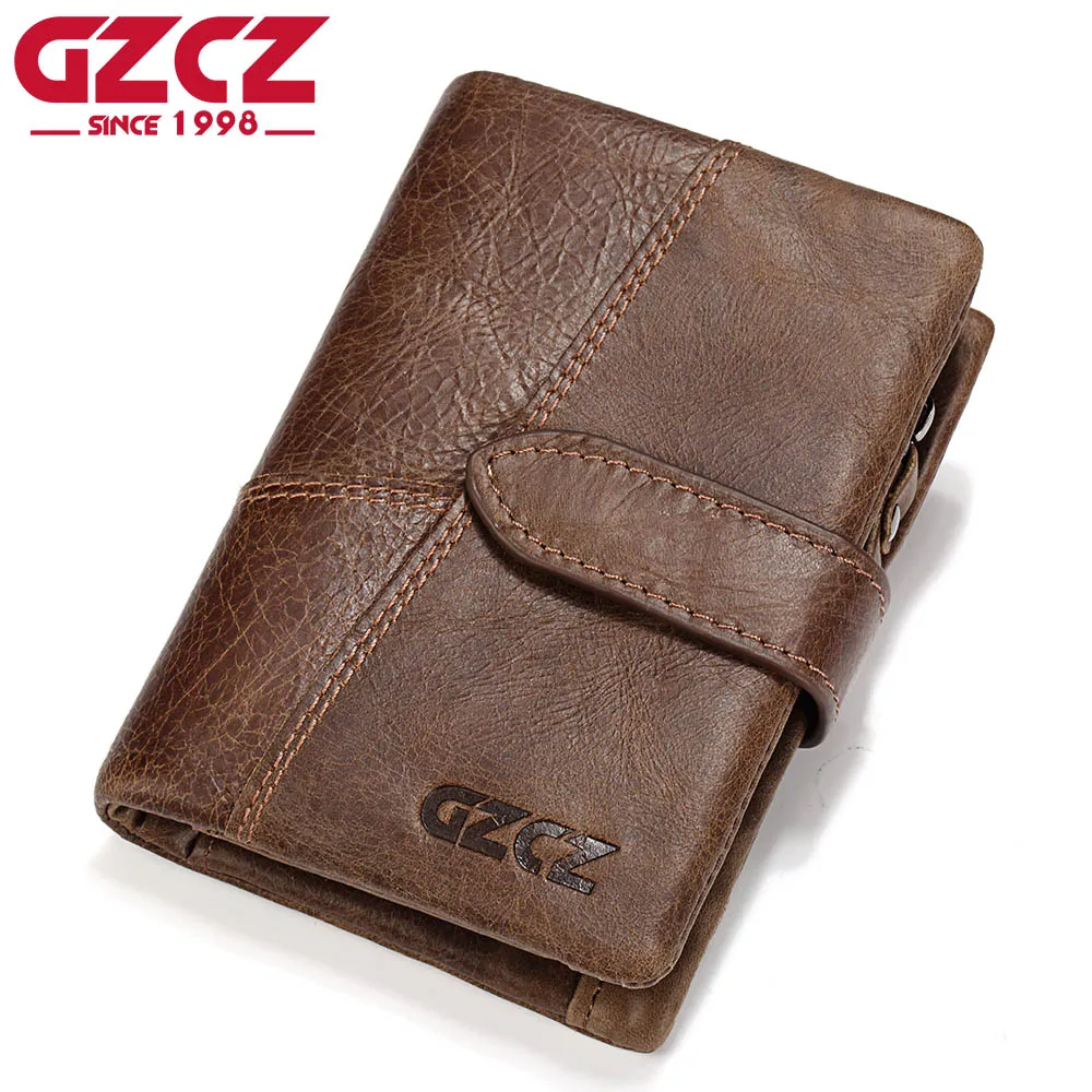 GZCZ Genuine Leather Retro Men Wallets High Quality Famous Brand Hasp Design Male Walet Card Holder