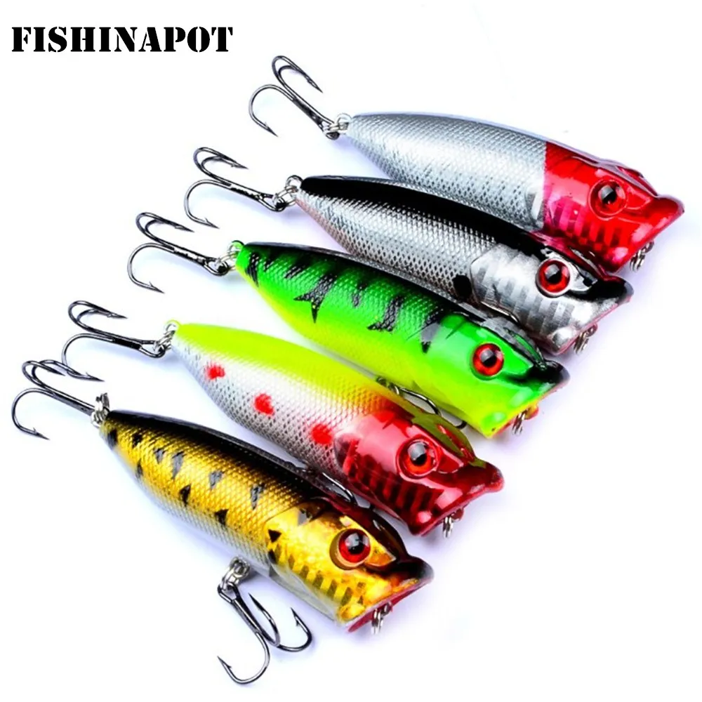 

5pcs/lot Floating Popper Fishing Lure 3D Eyes Bait Crankbait Swimbait Hard Baits Wobblers Artificial Isca Pesca Fishing Tackle