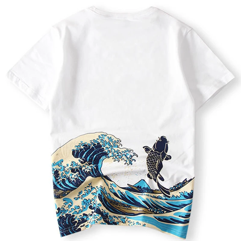 Koop Japanse Stijl Zomer Kleding 2018 Stijl Mannen Mode Karper Tattoo Print T Shirt 100% Katoen Korte Mouw Fitness T shirt