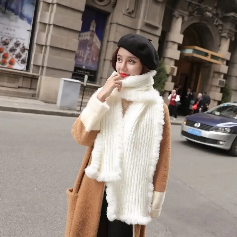Minjiebihuo Новая мода осень и зима шерсть вязание белый шарф женский шеи утолщение теплый длинный диапазон