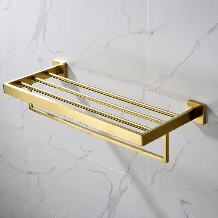 

Nordic brushed gold towel rack Wall mounted 2 layer towel rack storage bar bathroom accessories set A007 stainless steel