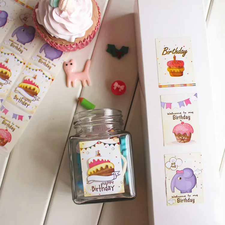 120pcs Animal Sticker Happy Birthday Print Paper Adhesive Sticker As