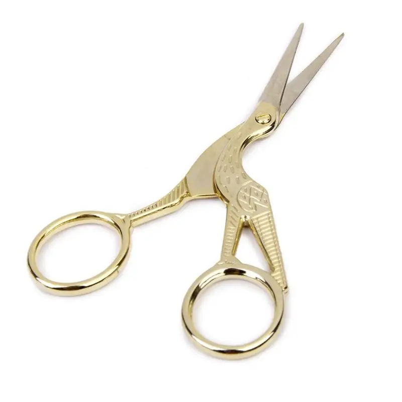 Stainless Steel Retro Tailor Scissor Crane Shape Sewing Small Embroidery Craft CrossStitch Scissors DIY Home Tools Golden silver 4