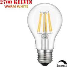 60W Incandescent Equal Medium Edison Screw Base E26 A19 8W Vintage Warm White 2700K 110V Dimmable LED Filament Light Bulb A60
