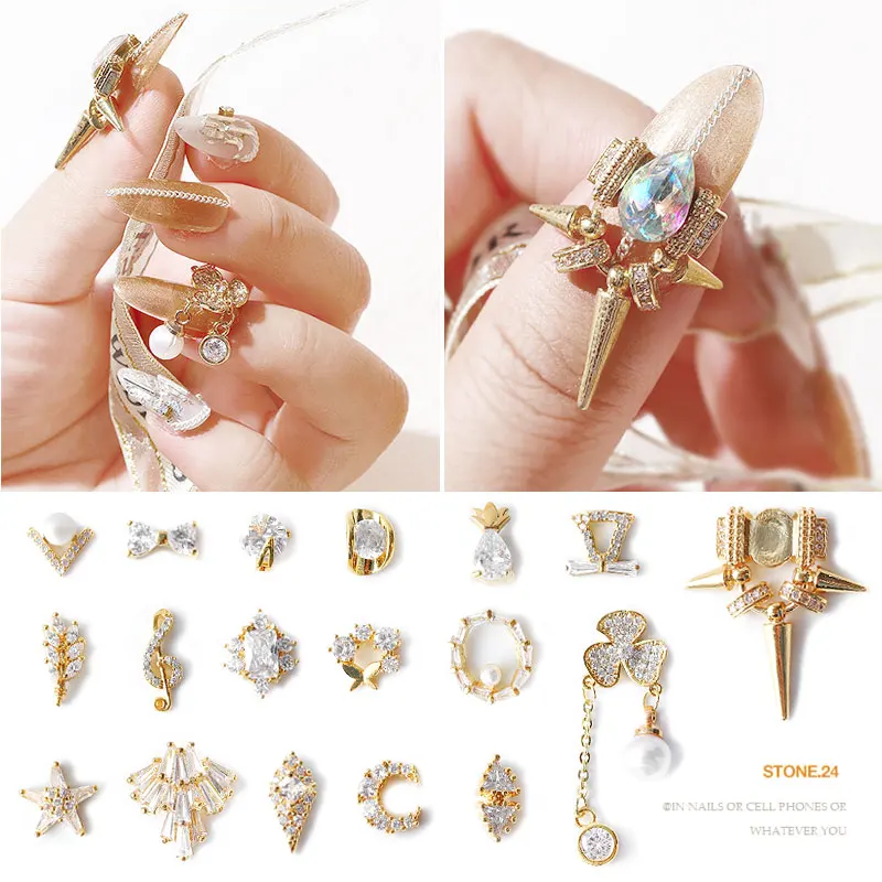 

20 pcs/pack Classical Luxury Charm Zircon Alloy 3D Nail Art Decorations Golden Gems Crystal Jewelry Manicure Design Accessories