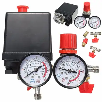 

240V AC Regulator Heavy Duty Air Compressor Pump Pressure Control Switch 4 Port Air Pump Control Valve180PSI with Gauge