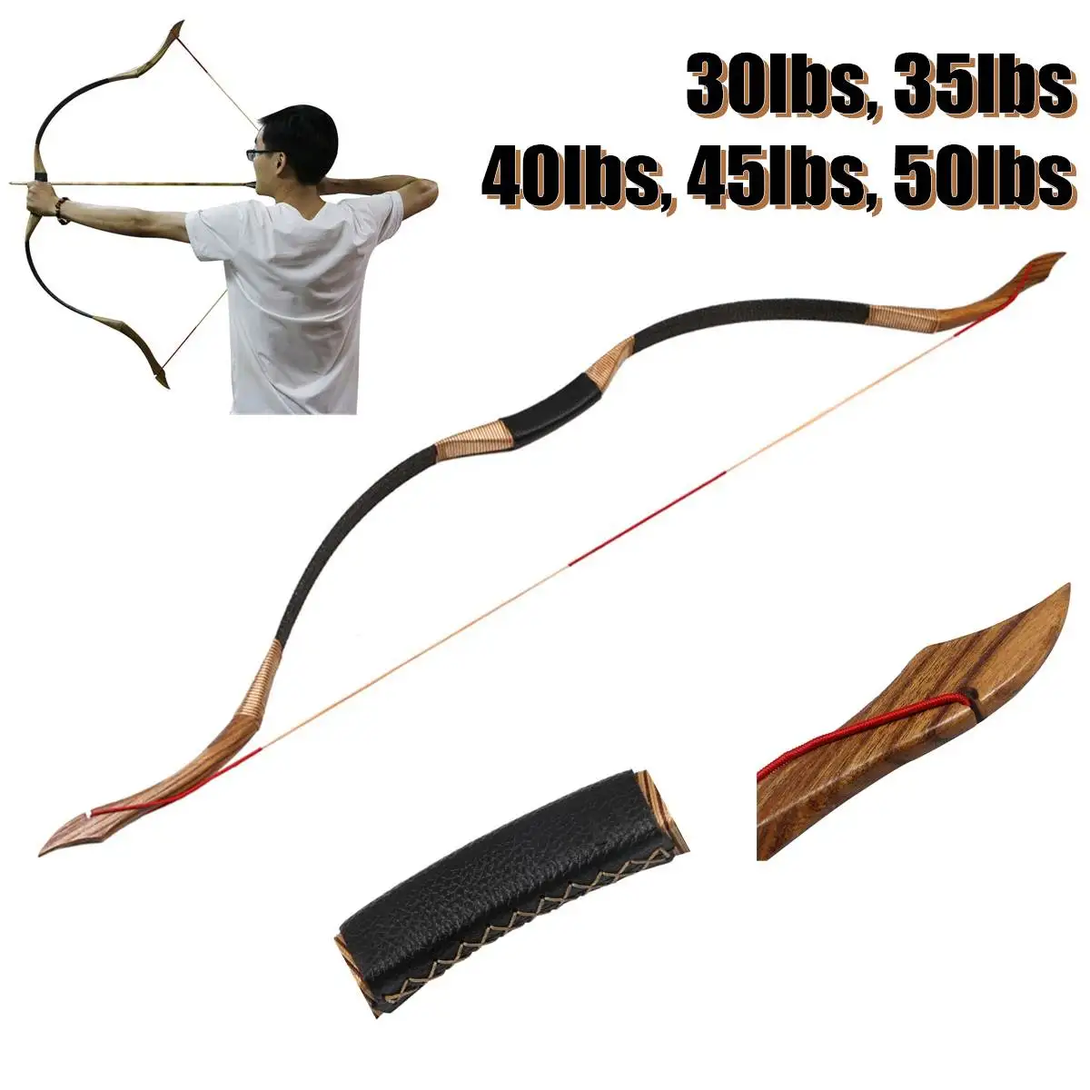 

New 30-50lbs Archery Pure Handmade Recurve Bow Traditional longbow Wooden Hunting Target Shooting Laminated new Outdoor Games