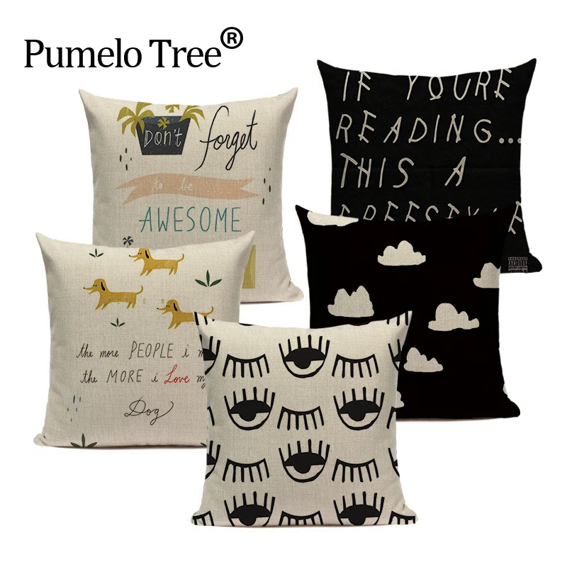 

Black White Style Decorative Cushions Simple Word Style Printed Throw Pillows Car Home Decor Cushion Decor custom pillowcase