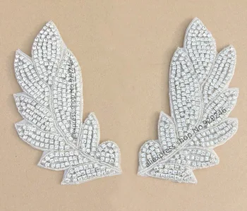 

1 pair/lot big leaf rhinestone collar decoration clear crystal rhinestone applique for bridal wedding dress garment decoration