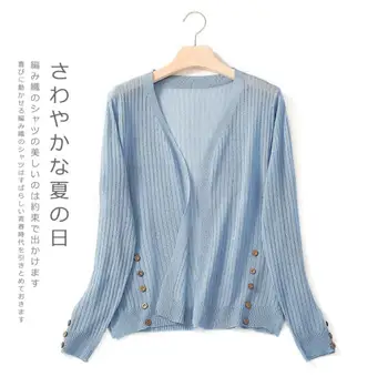 

2019 summer women's knitting sunprotect cardigans buttons v-neck sigle breasted sweater hollow out sweaters