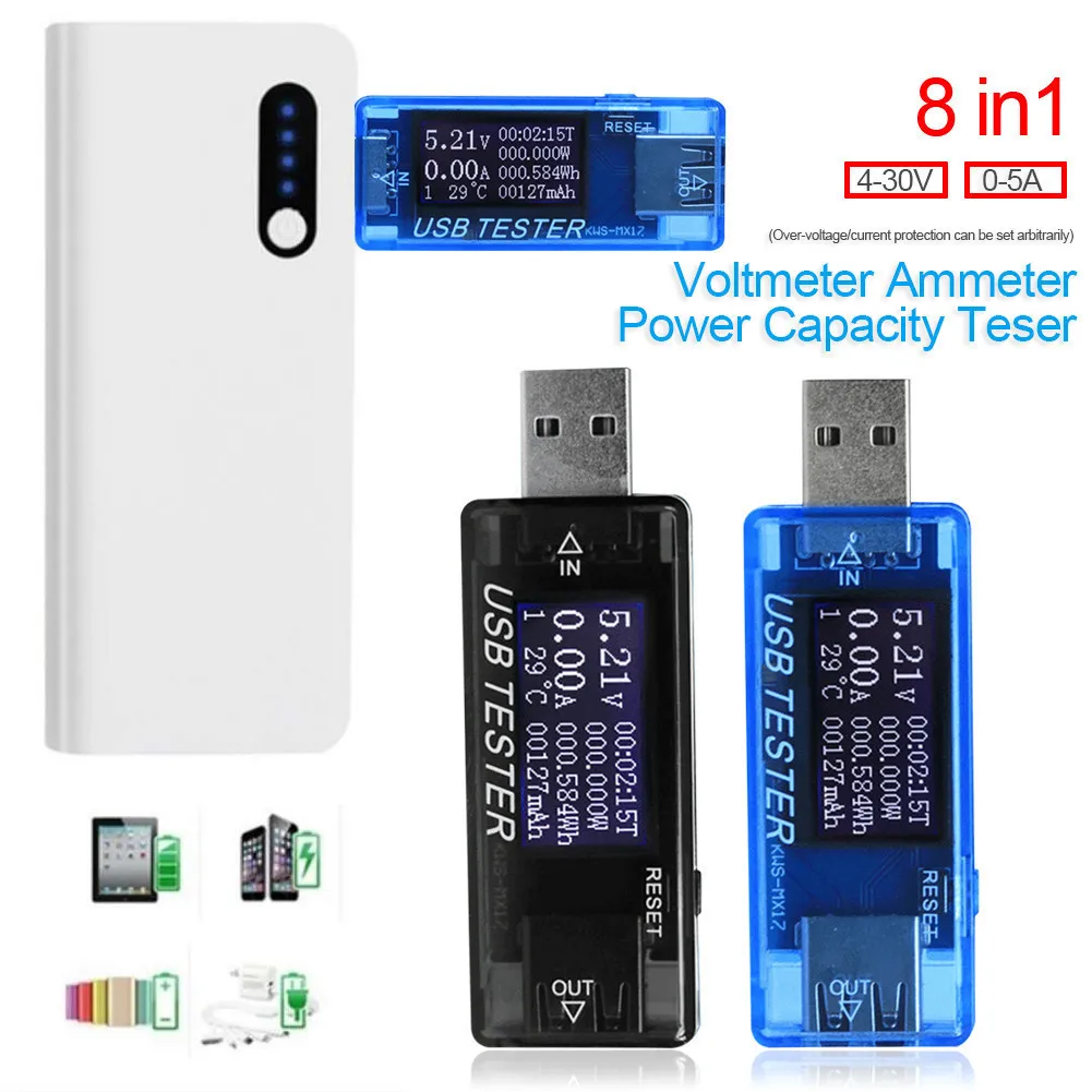 

8 in1 QC2.0 3.0 4-30v Electrical power USB capacity voltage tester current meter monitor voltmeter ammeter 40% off