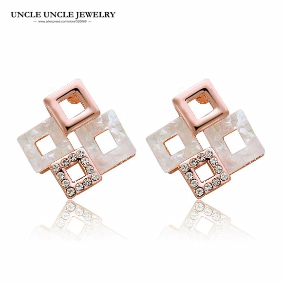 

Simple Design Rose Gold Color Square Style Hollow out Geometrical Frame Element Woman Stud Earring Wholesale Fashion Accessories