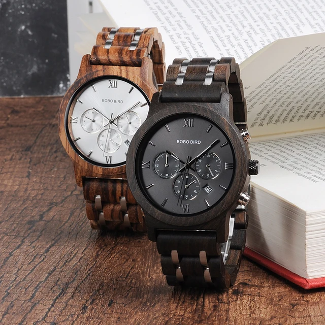 BOBO BIRD Wooden Watch Men for Lovers Couple Wood and Steel Combined women watches with StopWatch  часы женские erkek kol saati 2