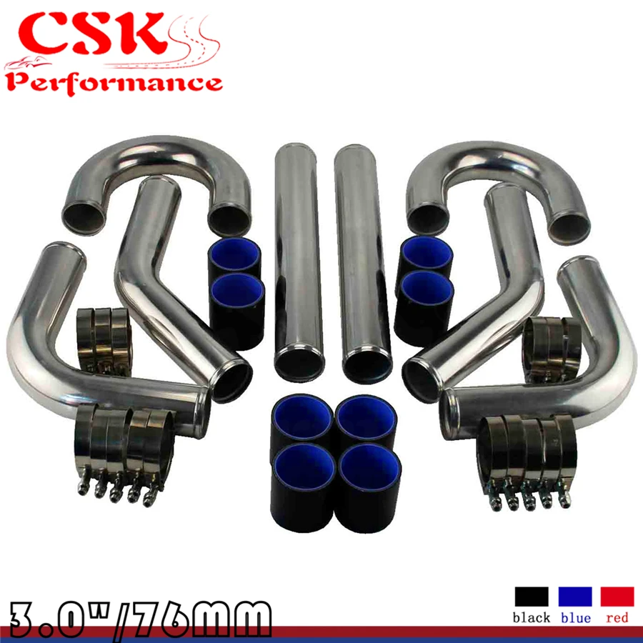 8 Pcs Universal 3" 76MM Aluminum Piping kit Turbo Boost Intercooler