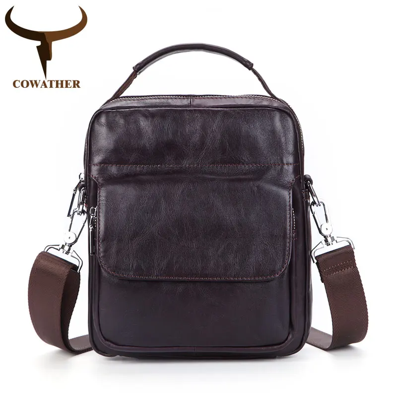 COWATHER Топ коровья сумки-почтальонки из натуральной кожи для мужчин Высокое качество Повседневная мужская сумка на плечо цвет M8073