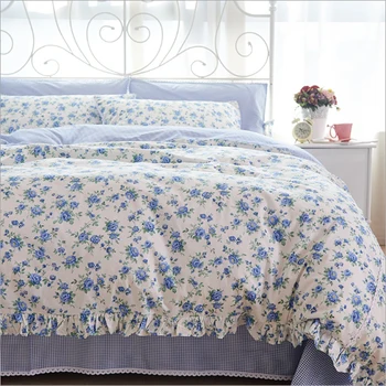 

Korean Rural Style Lace Small Floral Design Duvet Cover Bed Sheet Set 100%Cotton Twill Princess Style Flower Pattern Bedding Set