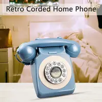 blue retro home telephone MS-300 Blue Retro Home Telephone Europe America Landline Rotating Turntable Button Redial Hotel Family Telephone 1960s EU / US (1)