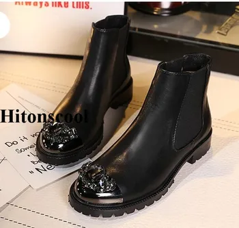 

2019 Luxury Brand Cow Leather Autumn Winter Warm Women Boots Fashion Crystal Short Chelsea Boots Vintage Motorcycle Boots