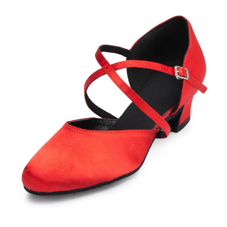 Женские удобные бальные современные танцевальные туфли с закрытым носком; цвет красный, черный; Танцевальная обувь для танго и сальсы; туфли для латиноамериканских танцев