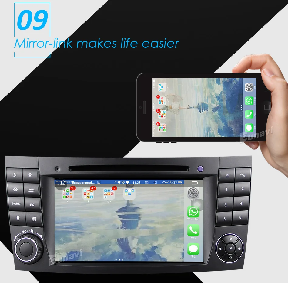 Excellent Eunavi TDA7851 Android 9.0 1024*600 HD touch screen Car DVD player For BENZ W211 E Class W219 CLS multimedia Radio PC GPS wifi 14
