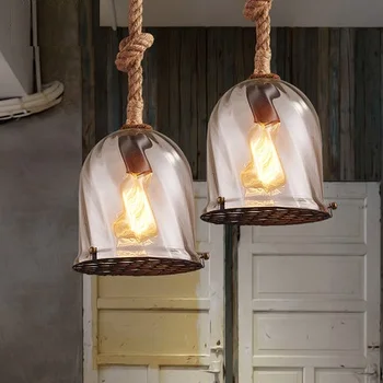 

Industrial Loft Style Rope Droplight Edison Vintage Pendant Light Fixtures For Dining Room Glass Hanging Lamp Home Lighting