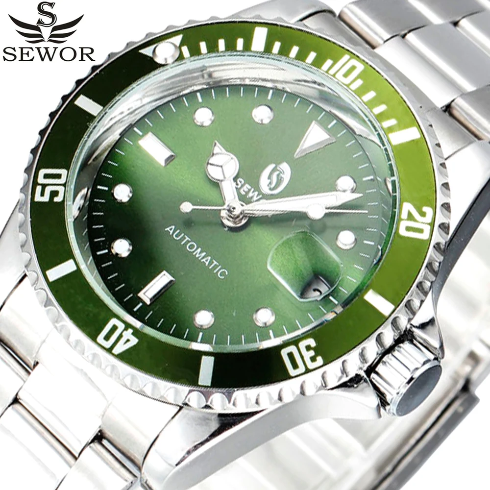 

SEWOR Stainless Steel Watches Auto Date Men Top Brand Luxury Sport Automatic Mechanical Watch Clock Men Army Military Watch