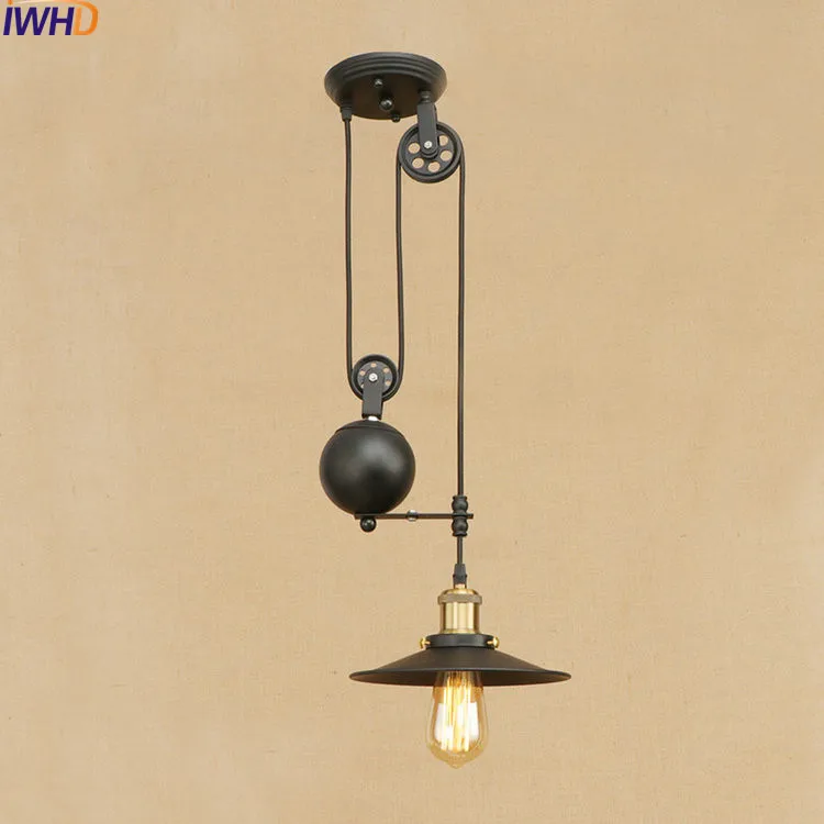 Iwhd Лофт Стиль гладить Лифт шкив Droplight LED Edison подвесные светильники Винтаж Промышленное освещение зеркало подвесной светильник