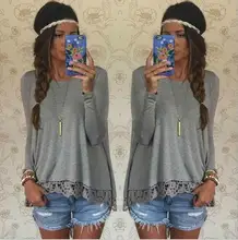 2017 Women Casual Basic Autumn Winter Lace Blouse Top Shirt Tee Hollow out Full Sleeve patchwork blusas S~XL D0449