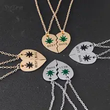 Suteyi melhores botões colar esmalte erva daninha folhas coração quebrado pingente colares melhores amigos bff jóias presentes