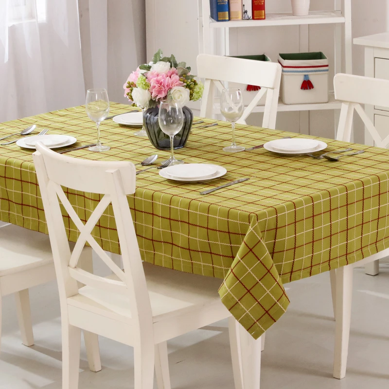 1 Piece Linen Cotton Blending Plain Dyed Crosshatch Plaid Table Cloth