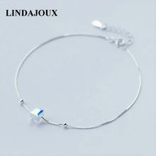 Настоящее 925 пробы серебро Sqaure Шарм ножной браслет для женщин S925 лодыжки браслет Регулируемая длина