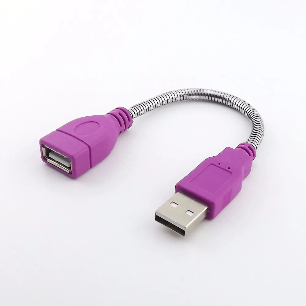1pcs Purple USB 2.0 A Male Plug To A Female Jack Extension Flexible Metal Stand Cable 15cm
