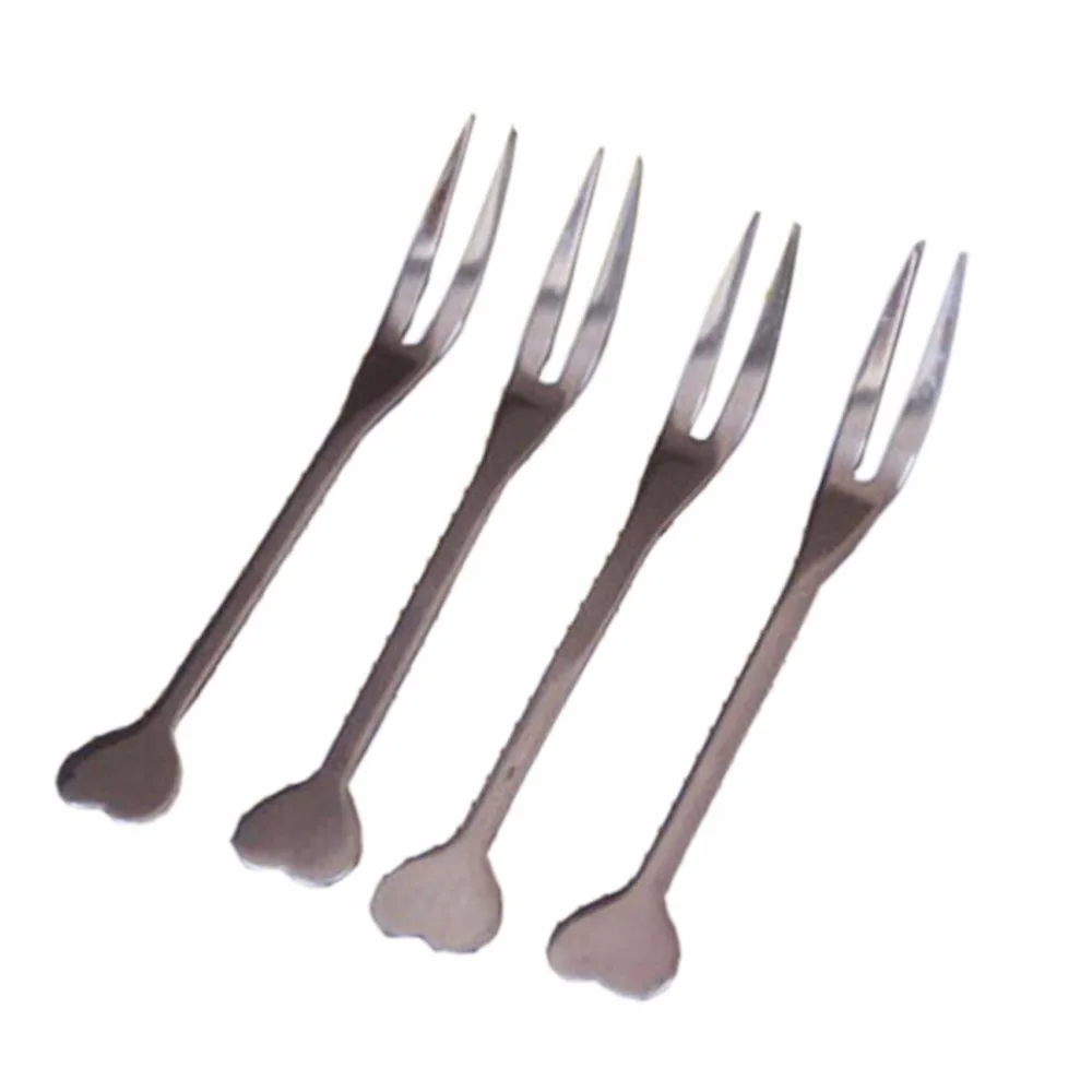 4 Piece Heartshaped Handle Stainless Steel Two Prong Fruit Forks