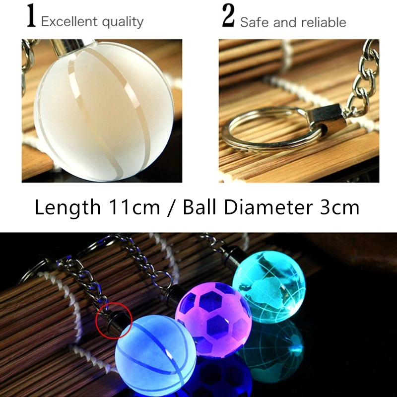 

Car Key Chain New Crystal Led Light Keychain Key Ring Football Basketball Earth Ball Pendant Keyring For Favorite Sportsman Gift