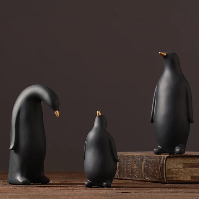 

Nwe Modern Creative penguin family resin crafts Animal Figurines Miniatures Garden porcelain home decoration accessories