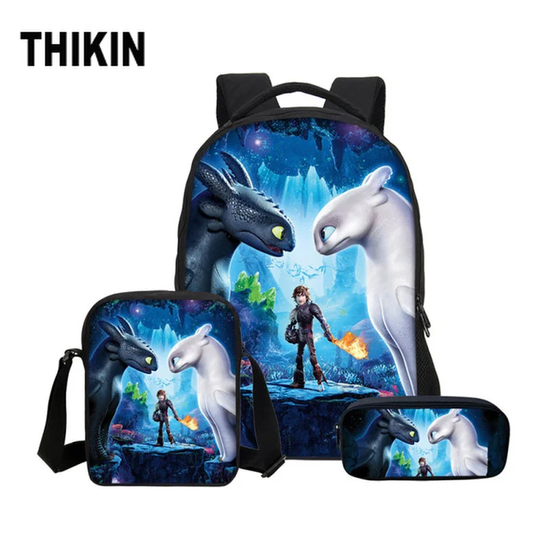 

THIKIN How To Train Your Dragon Anime Print Custom Schoolbag Set Backpack Large Boy Girl Mochila Infant Satchel Children Bookbag