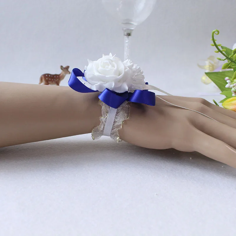 White Pink Red Wedding Rose Wrist Flowers Hand Corsage Boutonniere Pins (10)