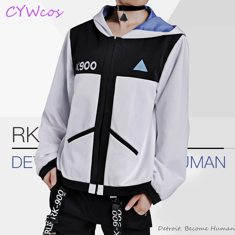 Game Detroit Become Human Connor RK800 Fleece Baseball Hoodie Sweatshirt