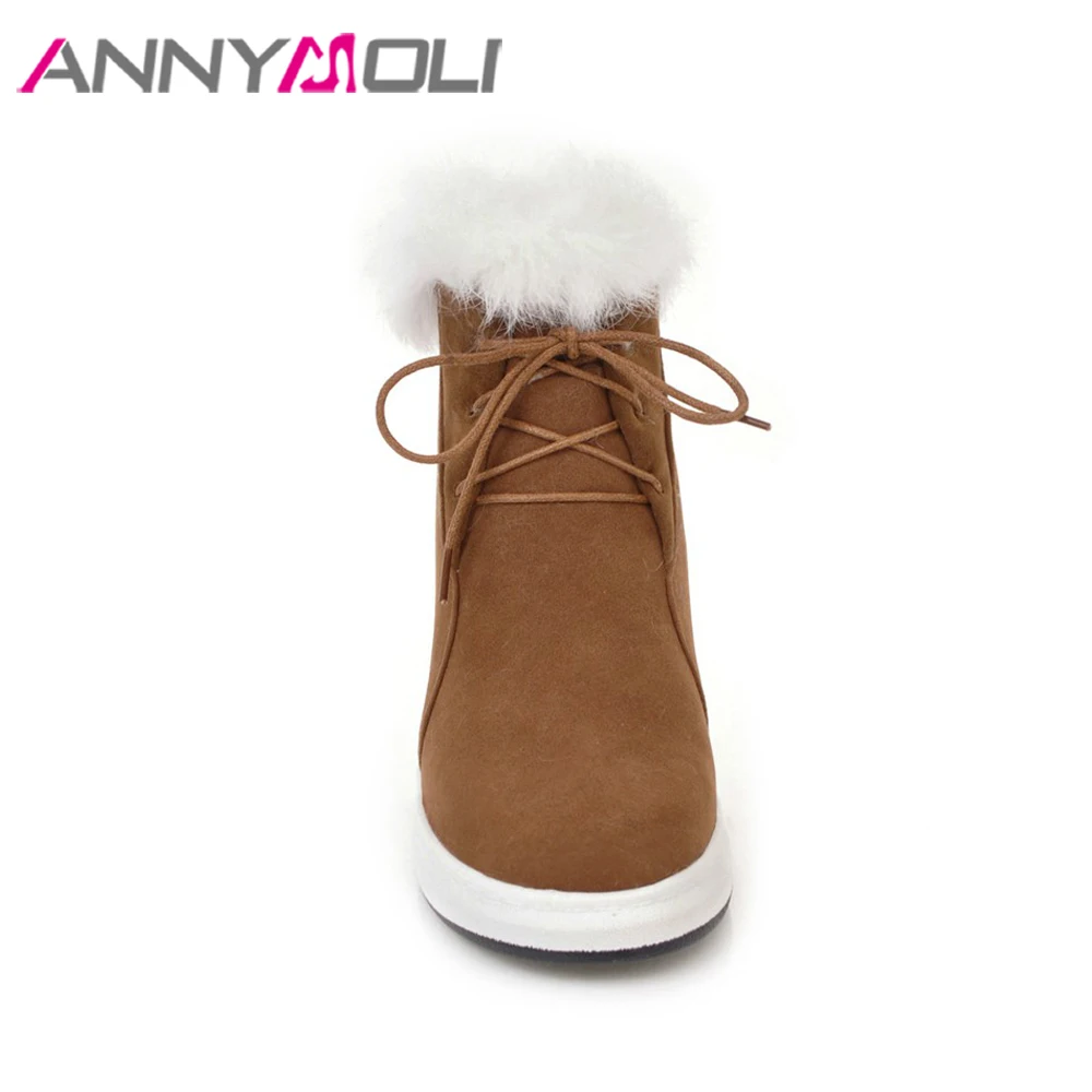 Женские зимние ботинки ANNYMOLI ботильоны на платформе с натуральным кроличьим