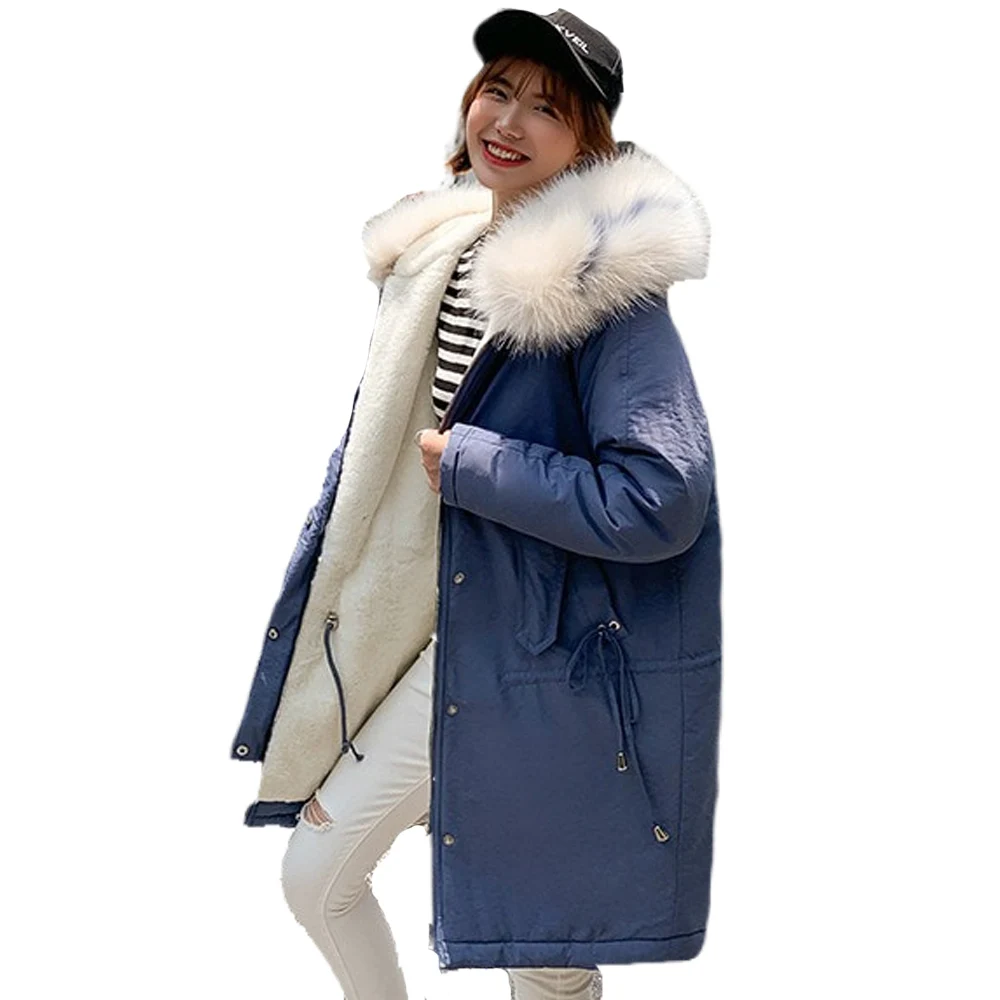 

Hot sale 2019 High Quality Ladies Coat Long Park long style new winter jacket 2019 loose jacket big wool collar jacket 6909